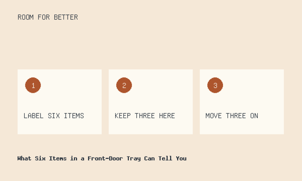 LABEL SIX ITEMS, KEEP THREE HERE, MOVE THREE ON
